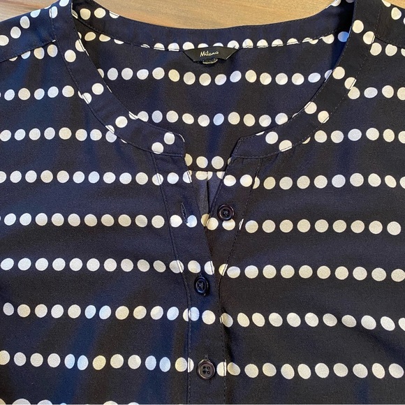 Milano XL Women’s Blouse Black w/ White Polka Dots 3/4 Sleeves 1/4 button Top - Picture 4 of 11